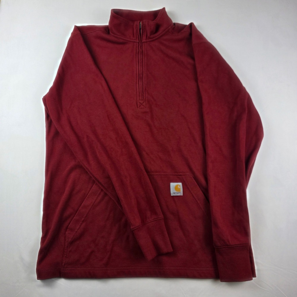 Carhartt Mens Medium Relaxed Fit Quarter Zip Pullover Sweatshirt Top Burgundy
